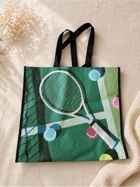 Tennis print reusable tote bag